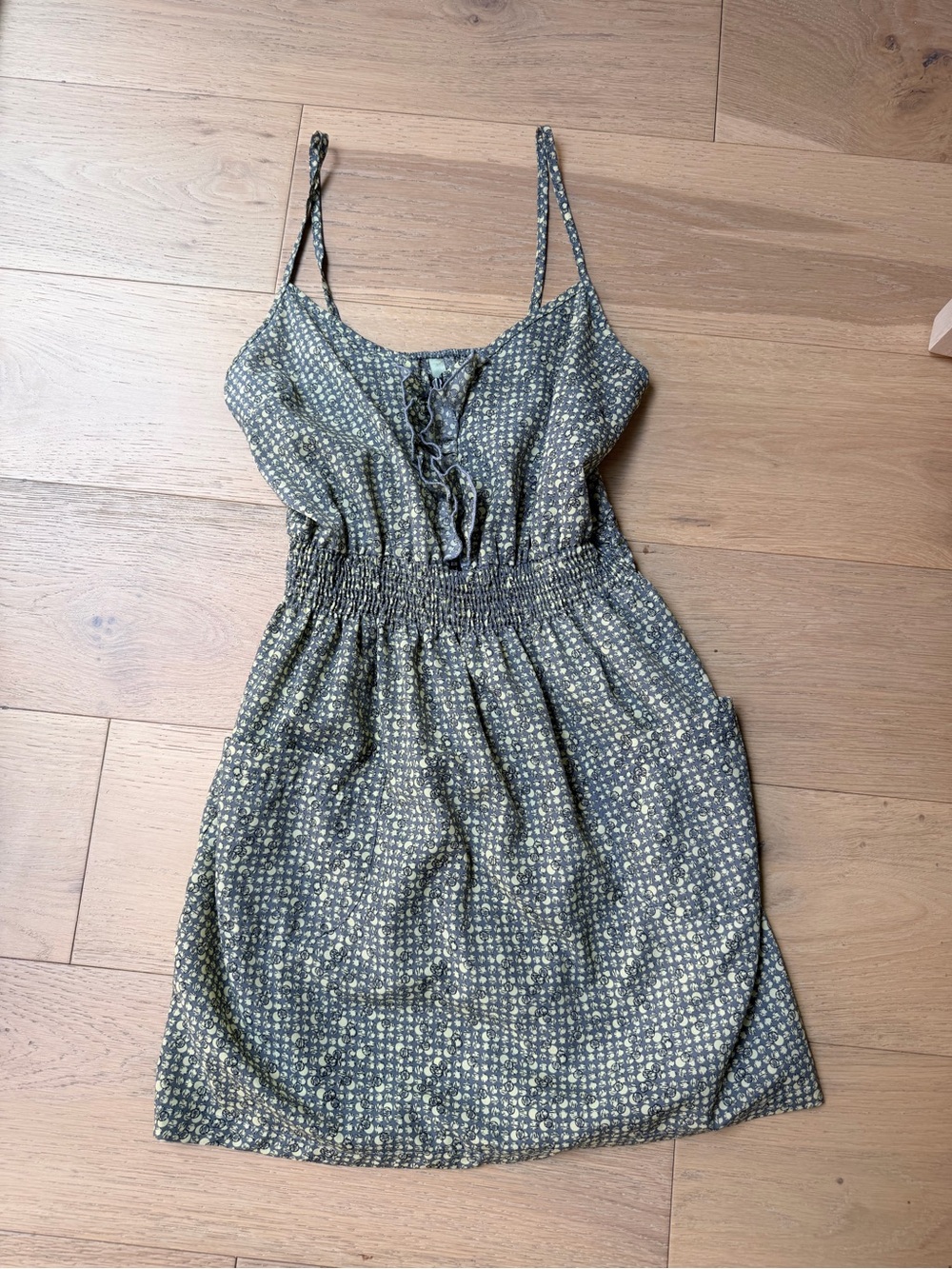 Smocked Waist Spaghetti Strap Mini Dress - Olive